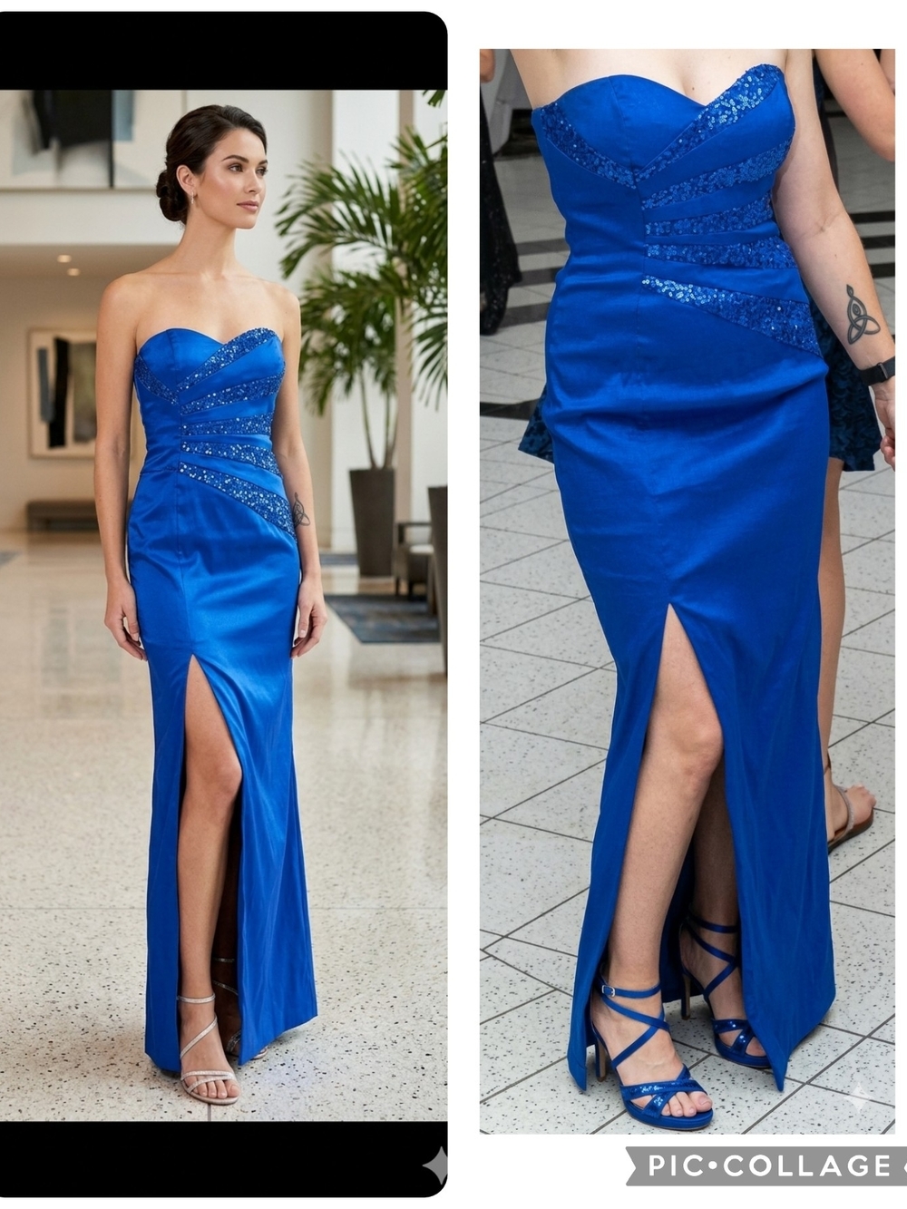 Jessica MicClintok Strapless Royal Blue Evening Gown with Side Slit
